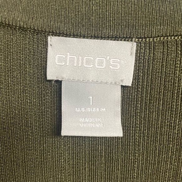 Ladies Chico, open front cardigan with pockets, color, olive green, size 1 - Picture 4 of 5